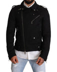 Dolce & Gabbana Black Brocade Full Zip Biker Coat Jacket