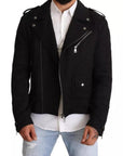 Dolce & Gabbana Black Brocade Full Zip Biker Coat Jacket