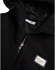 Dolce & Gabbana Black Cotton Hooded Logo Bomber Jacket