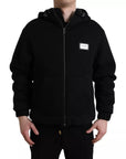 Dolce & Gabbana Black Cotton Hooded Logo Bomber Jacket
