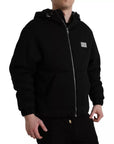 Dolce & Gabbana Black Cotton Hooded Logo Bomber Jacket