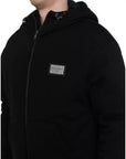 Dolce & Gabbana Black Cotton Hooded Logo Bomber Jacket