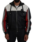 Dolce & Gabbana Black Leather Hooded Blouson Coat Jacket