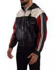 Dolce & Gabbana Black Leather Hooded Blouson Jacket