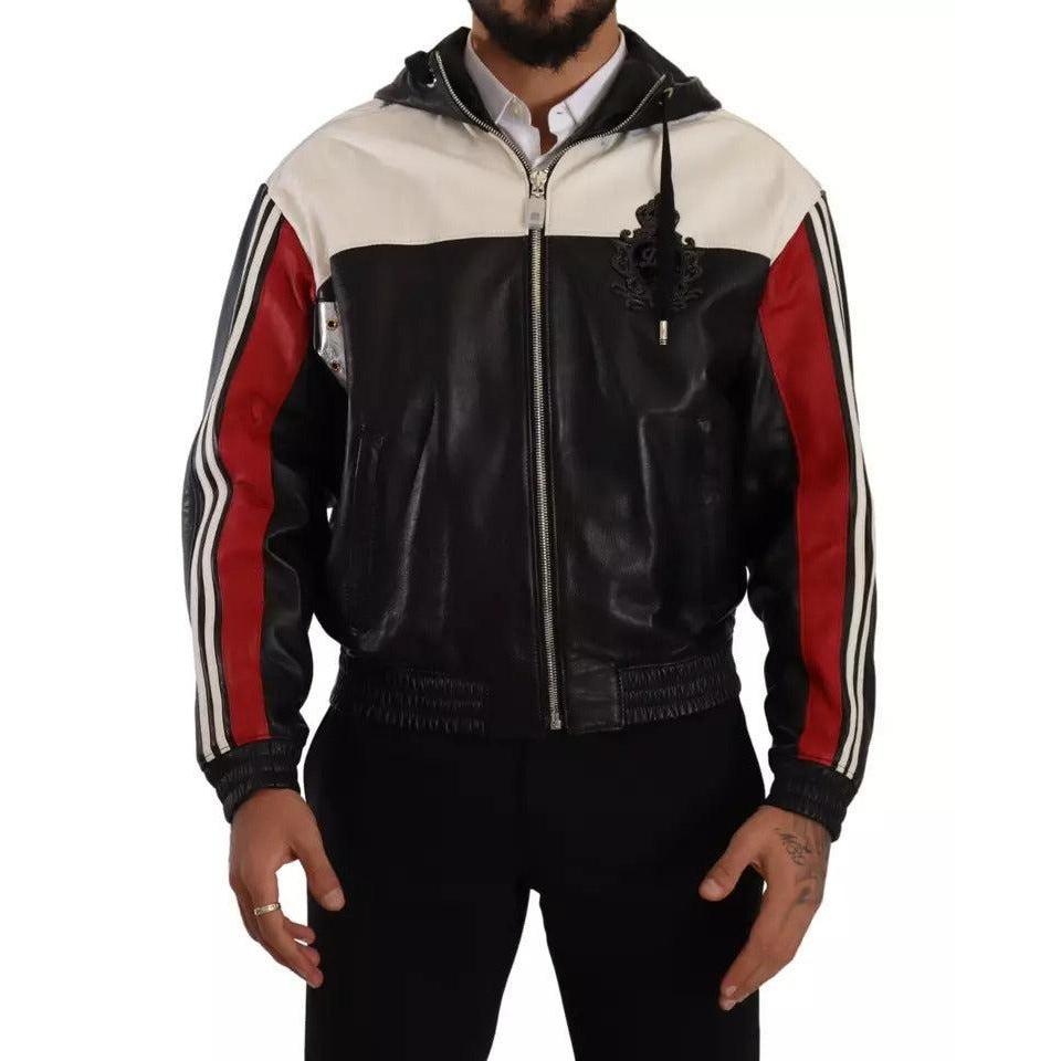 Dolce & Gabbana Black Leather Hooded Blouson Jacket