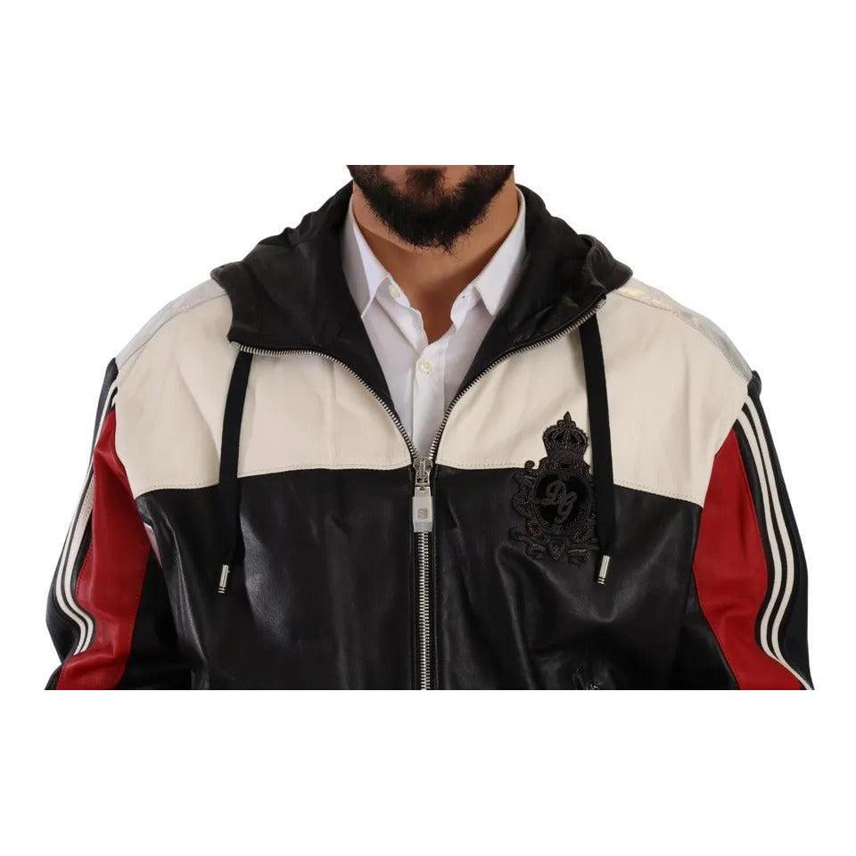 Dolce & Gabbana Black Leather Hooded Blouson Jacket