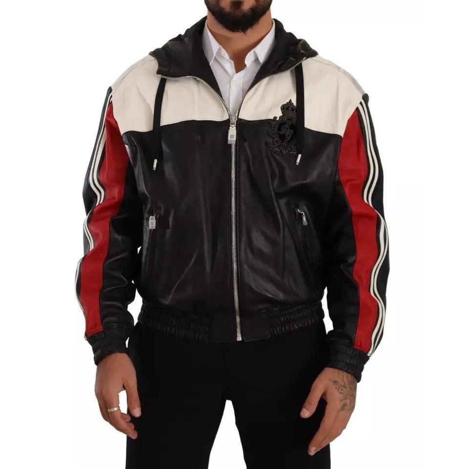 Dolce & Gabbana Black Leather Hooded Blouson Jacket