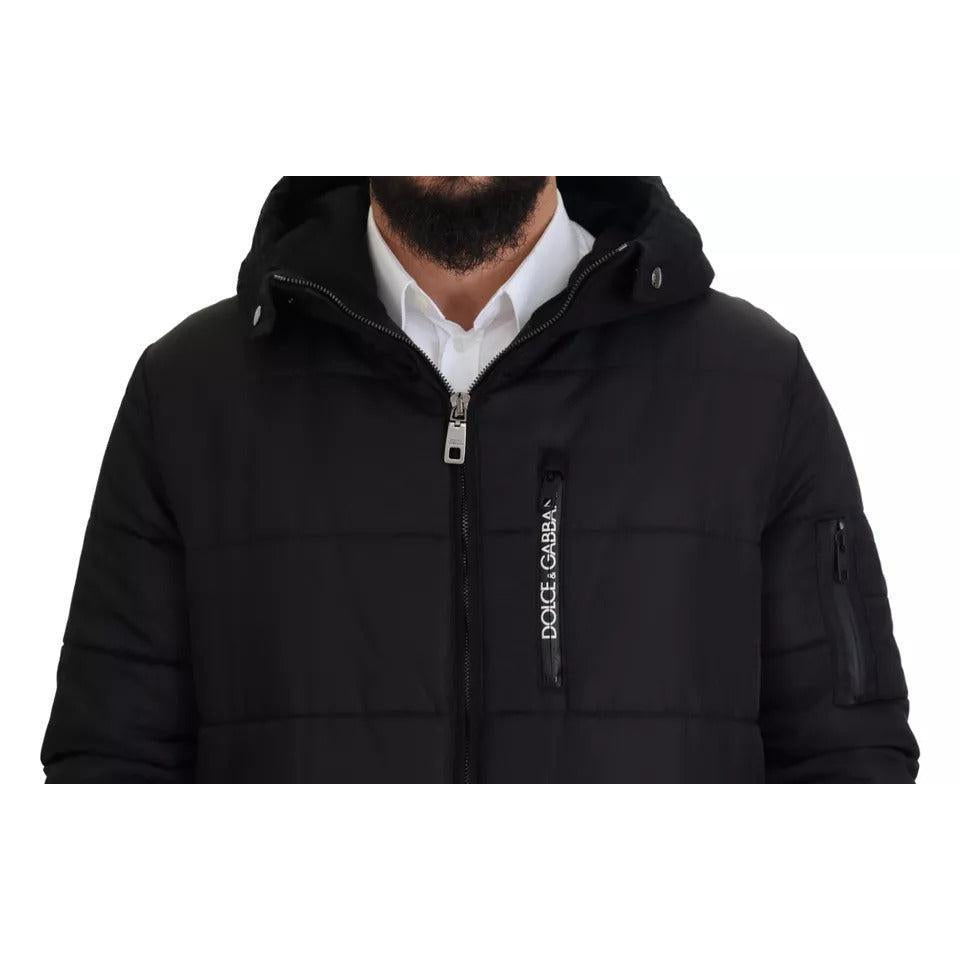 Dolce & Gabbana Black Nylon Hooded Parka Coat Winter Jacket