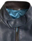 Dolce & Gabbana Blue Leather Full Zip Biker Blouson Jacket