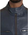 Dolce & Gabbana Blue Leather Full Zip Biker Blouson Jacket
