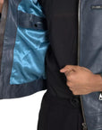 Dolce & Gabbana Blue Leather Full Zip Biker Blouson Jacket