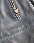 Dolce & Gabbana Blue Leather Full Zip Biker Blouson Jacket