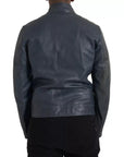 Dolce & Gabbana Blue Leather Full Zip Biker Blouson Jacket