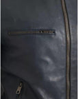 Dolce & Gabbana Blue Leather Full Zip Biker Blouson Jacket