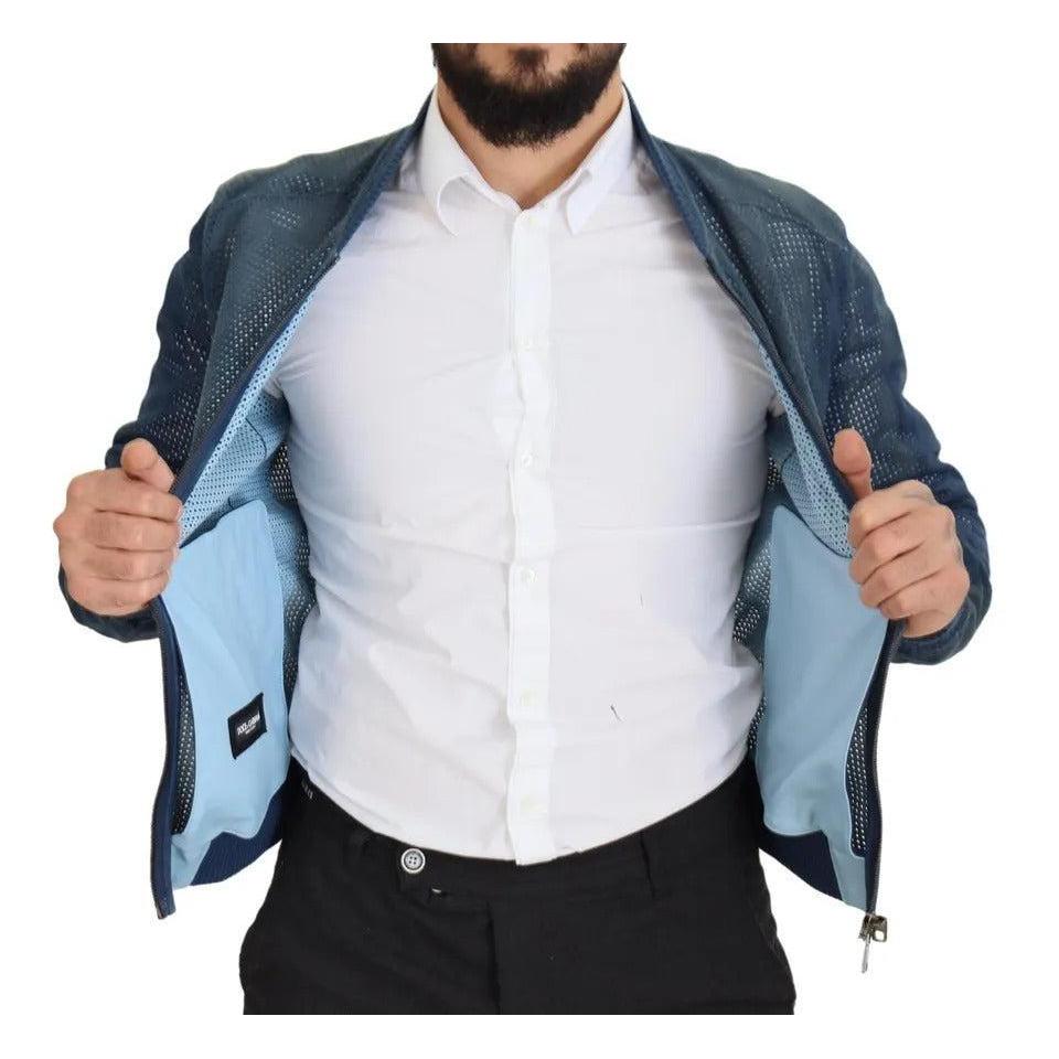 Dolce & Gabbana Blue Leather Perforated Full Zip Jacket