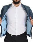 Dolce & Gabbana Blue Leather Perforated Full Zip Jacket