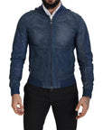 Dolce & Gabbana Blue Leather Perforated Full Zip Jacket