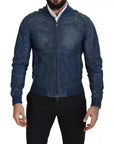 Dolce & Gabbana Blue Leather Perforated Full Zip Jacket