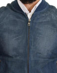Dolce & Gabbana Blue Leather Perforated Full Zip Jacket
