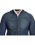 Dolce & Gabbana Blue Leather Perforated Full Zip Jacket