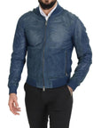 Dolce & Gabbana Blue Leather Perforated Full Zip Jacket