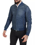 Dolce & Gabbana Blue Leather Perforated Full Zip Jacket