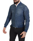 Dolce & Gabbana Blue Leather Perforated Full Zip Jacket