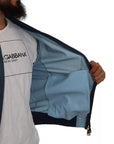 Dolce & Gabbana Blue Leather Perforated Full Zip Jacket