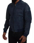 Dolce & Gabbana Blue Leather Perforated Full Zip Jacket