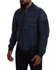 Dolce & Gabbana Blue Leather Perforated Full Zip Jacket