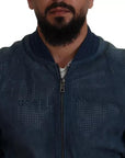 Dolce & Gabbana Blue Leather Perforated Full Zip Jacket