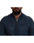 Dolce & Gabbana Blue Leather Perforated Full Zip Jacket