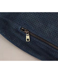 Dolce & Gabbana Blue Leather Perforated Full Zip Jacket
