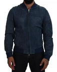 Dolce & Gabbana Blue Leather Perforated Full Zip Jacket