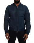 Dolce & Gabbana Blue Leather Perforated Full Zip Jacket