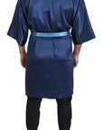 Dolce & Gabbana Blue Satin Silk Waist Belt Robe Jacket
