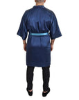 Dolce & Gabbana Blue Satin Silk Waist Belt Robe Jacket