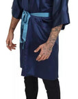 Dolce & Gabbana Blue Satin Silk Waist Belt Robe Jacket