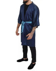 Dolce & Gabbana Blue Satin Silk Waist Belt Robe Jacket