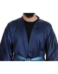 Dolce & Gabbana Blue Satin Silk Waist Belt Robe Jacket