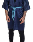 Dolce & Gabbana Blue Satin Silk Waist Belt Robe Jacket
