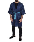 Dolce & Gabbana Blue Satin Silk Waist Belt Robe Jacket