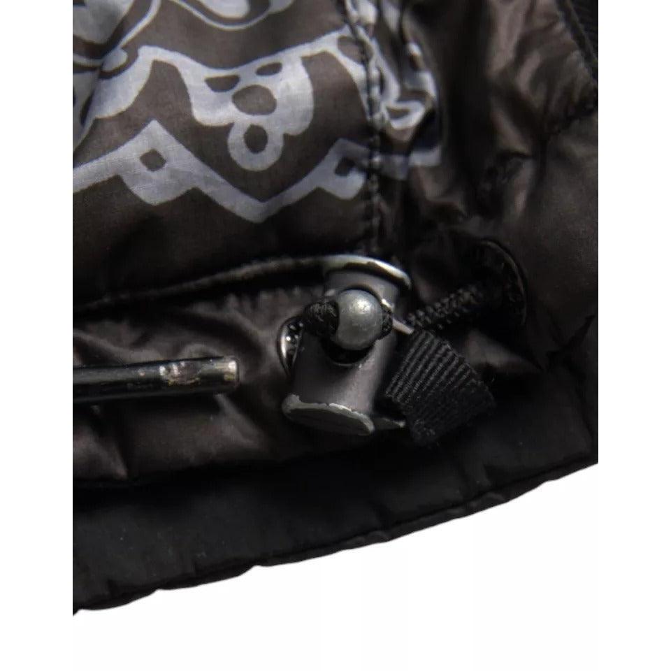 Dolce & Gabbana Gray Bandana Hooded Full Zip Bomber Jacket
