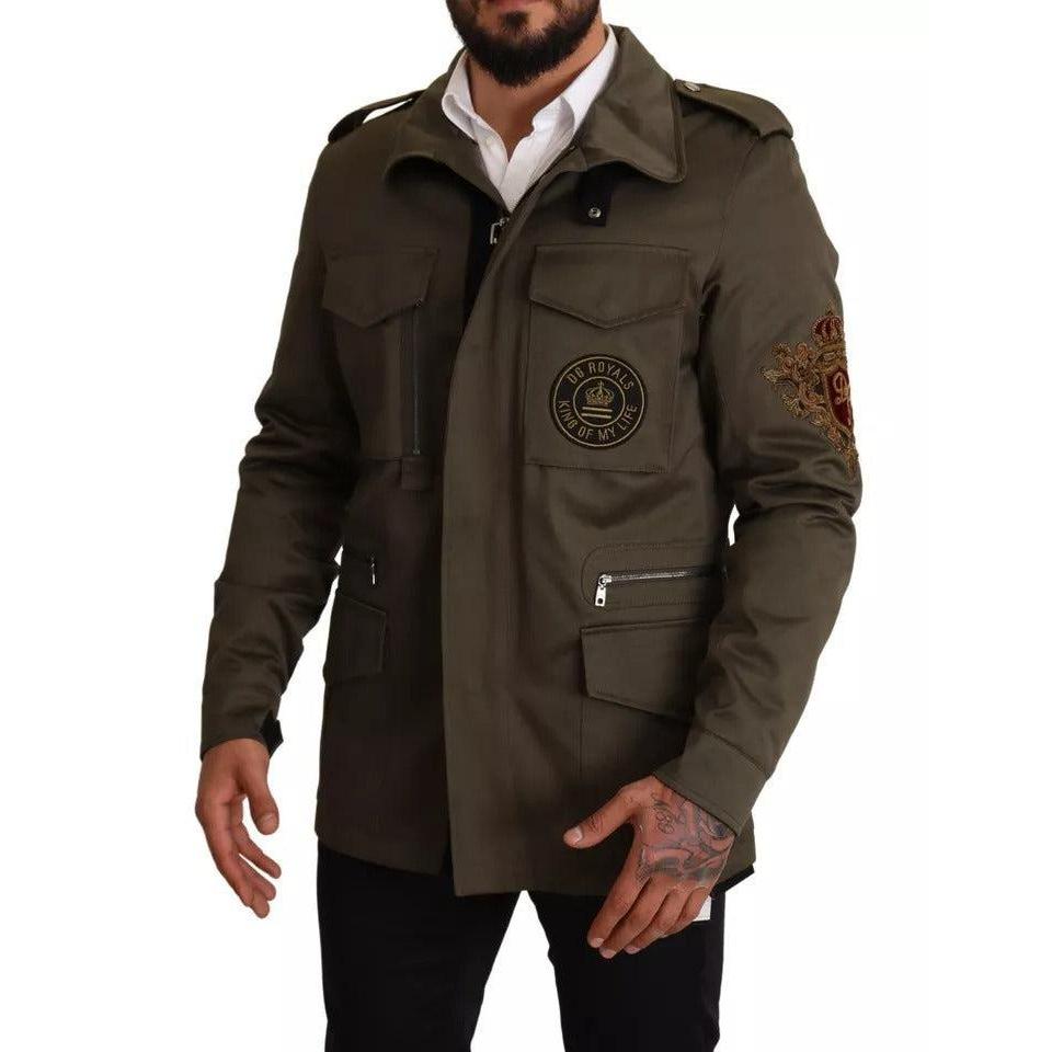 Dolce & Gabbana Green Cotton DG Love Blouson Coat Jacket