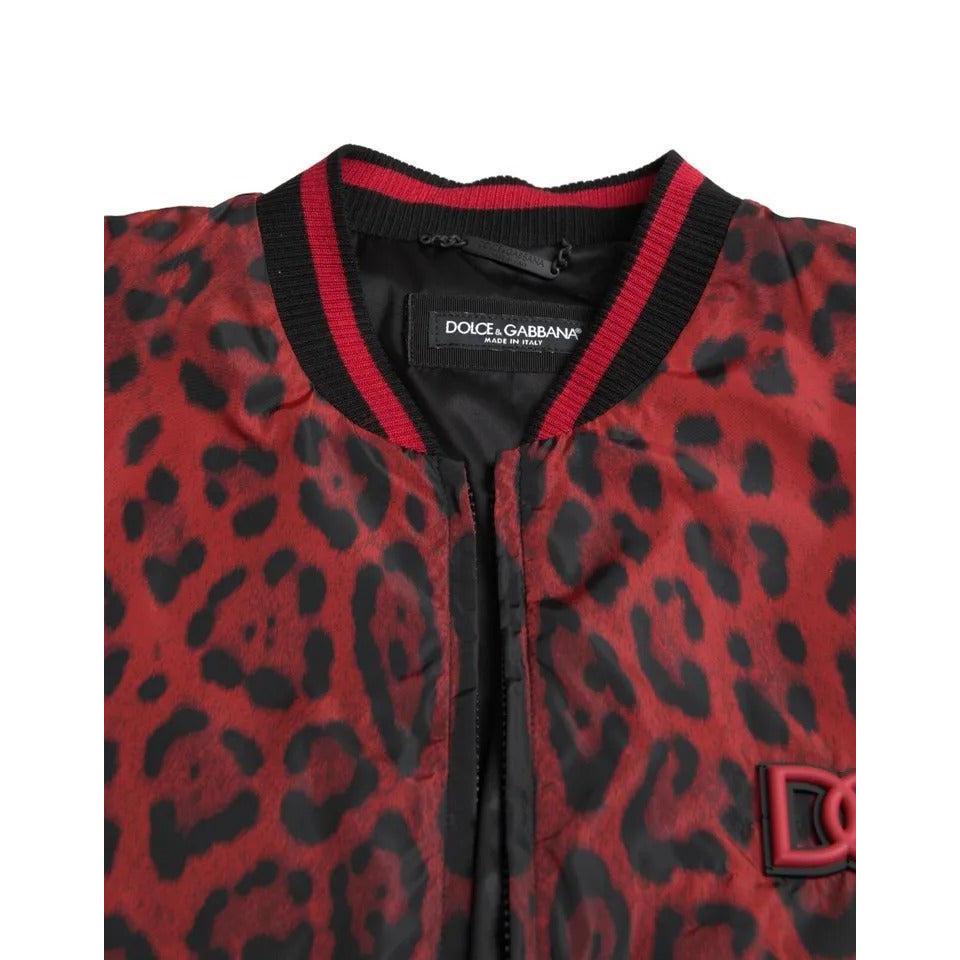 Dolce & Gabbana Red Leopard Bomber Short Coat Jacket