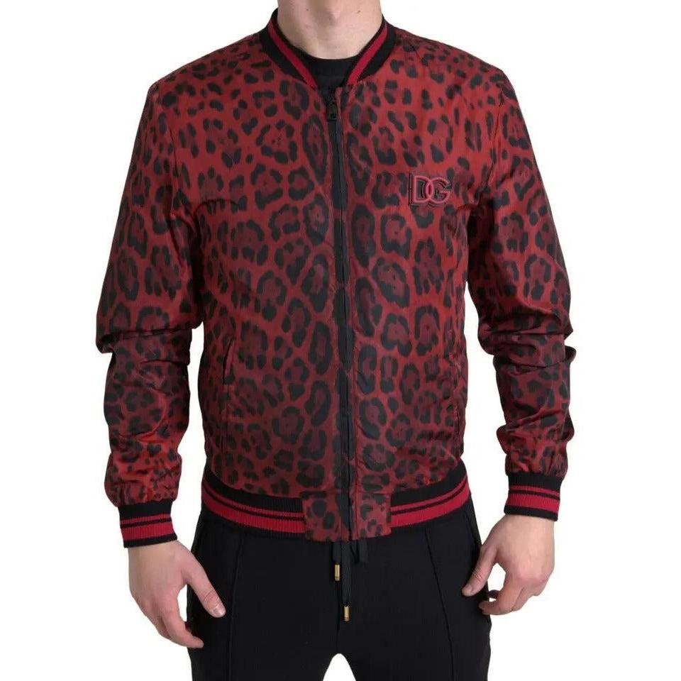 Dolce & Gabbana Red Leopard Bomber Short Coat Jacket