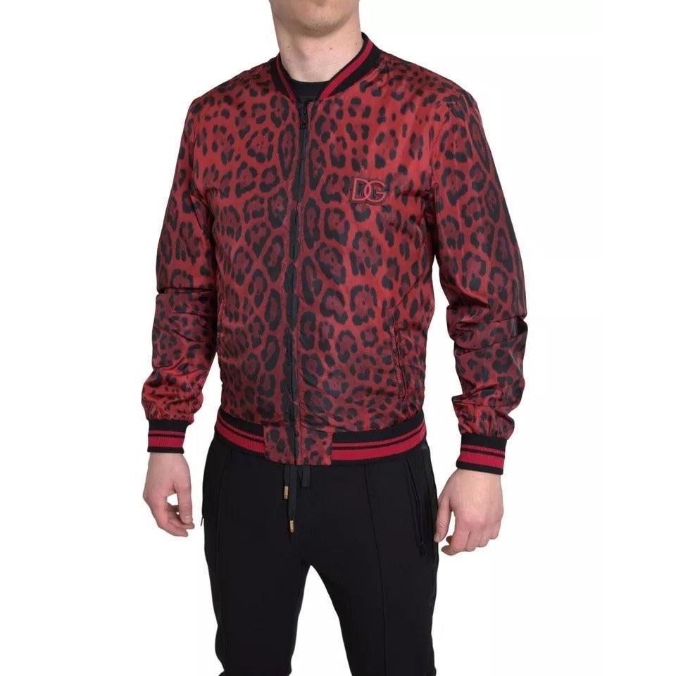 Dolce & Gabbana Red Leopard Bomber Short Coat Jacket