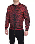 Dolce & Gabbana Red Leopard Bomber Short Coat Jacket