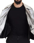 Dolce & Gabbana Silver Leather Biker Coat Lambskin Jacket