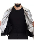 Dolce & Gabbana Silver Leather Biker Coat Lambskin Jacket